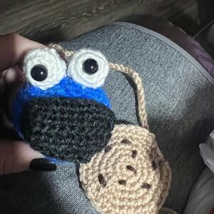 Handmade Crochet Cookie Monster car hanger